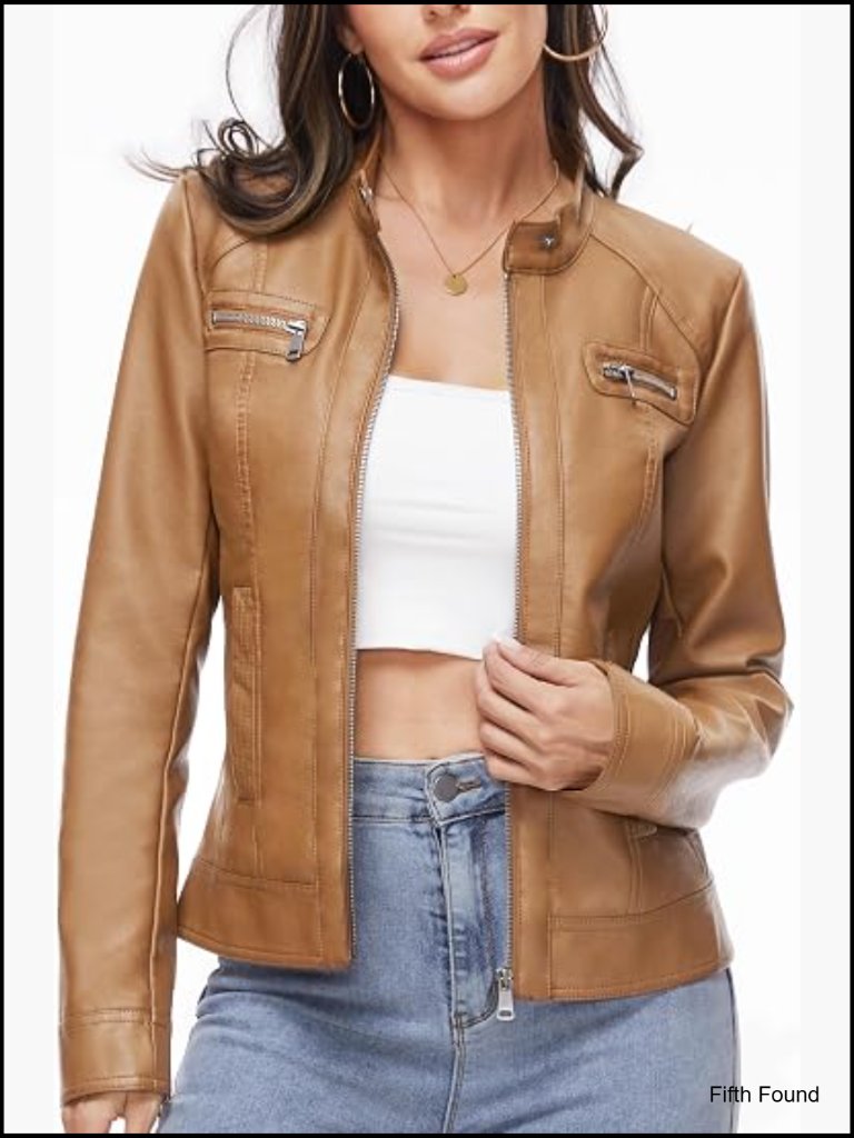 Faux Leather Motorcycle Biker Jacket Zip Up Moto Coat